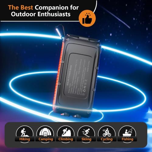 Solar Charger Power Bank 49800mAh, Portable Solar Phone Charger with 2 USB-A & USB-C Ports, 15W Fast Charging for iPhone, Samsung and More, Dual Flashlightfor Camping, Travel & Emergency Backup