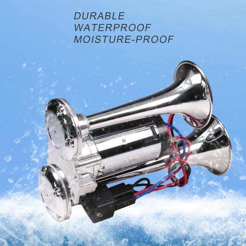 JDMSPEED New 12V 150DB Dual Trumpets Electric Horn Super Loud Air Horn Car Horns Kit With Compressor Replacement For Truck Boat Train Speaker Cars Van Ship Chrome