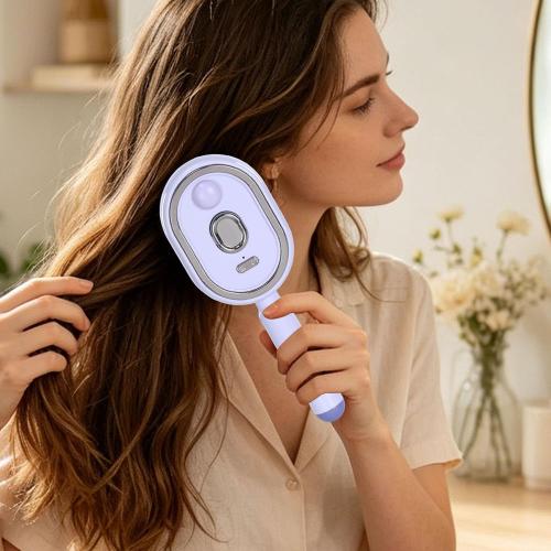Electric Steam Brush with Water Spray Rechargeable Steams Hair Straightener USB-C Charging Anti-Static Red Light Hair Brush for Detangling Smoothing Styling & Frizz Control (Purple 3) (3 Purple)