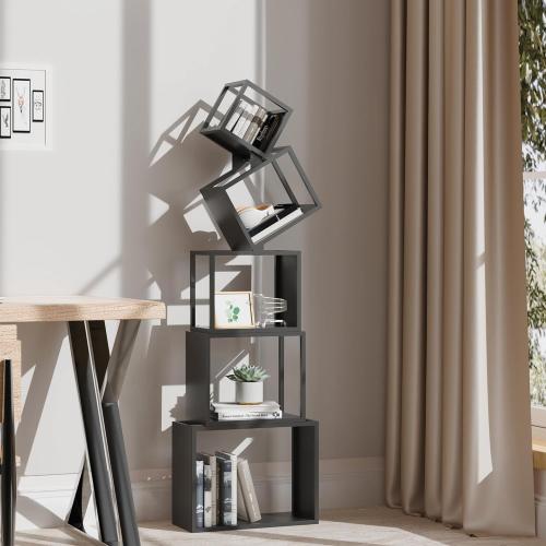 Modern 5-Tier Candle-Shaped Bookshelf, Modern Storage Shelves, Sturdy Metal Shelve and Bookcase for Displaying Books, Decor, and Plants Unique Metal Art Design