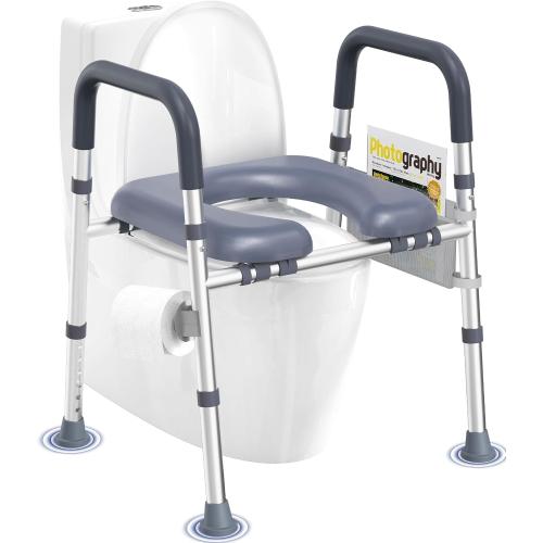 HOMLAND Toilet Seat Risers for Seniors, FSA/HSA Eligible Raised Toilet Seat with Handles & Padded Seat, Adjustable Height & Width, 400lb Elevated Toilet Seat for Elderly, Handicap, Fit Any Toilet