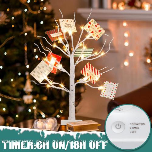 PEIDUO Christmas Decorations, 22 Inch Gift Card Tree Holder with 8 Clips and 8 Xmas Cards, Lighted Tabletop Money Tree, for Christmas,Birthday Wedding,Battery Powered, 6H/18H Timer (White)