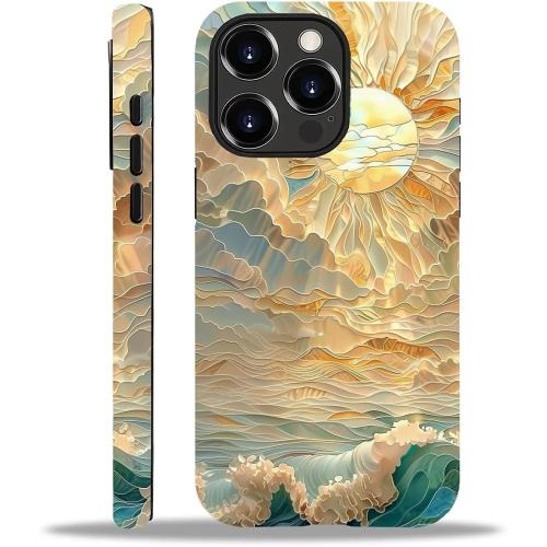 ZHEGAILIAN Case for iPhone 13 Pro Max,Ocean Waves Sun Rays Stained Glass for 2 in 1 Hard Shell   Soft Silicone,Shockproof Bumper Drop Protective Case for iPhone 13 Pro Max