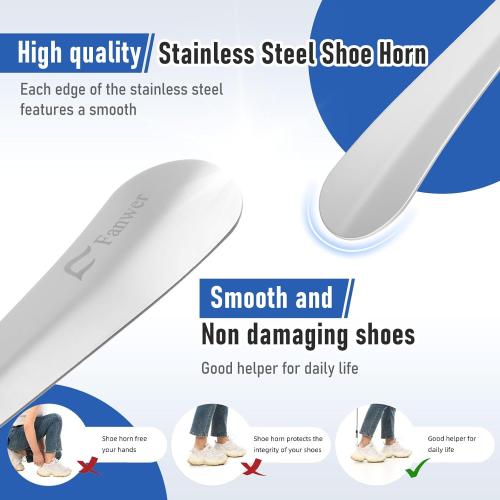 Fanwer Extendable Shoe Horn Long Handle for Seniors, Twist to Lock, 16 to 31Adjustable, Stainless Steel Telescopic Shoehorn for Men Women, Metal Travel Shoe Horn, Shoe Helper Tool