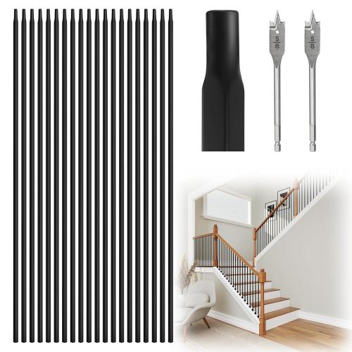 20 Pack 36 x 1/2 Wrought Iron Balusters for Staircase Interior, Hollow Stair Baluster, Plain Bar Stair Railing Indoor Spindles Banister with 2 Drill Bit