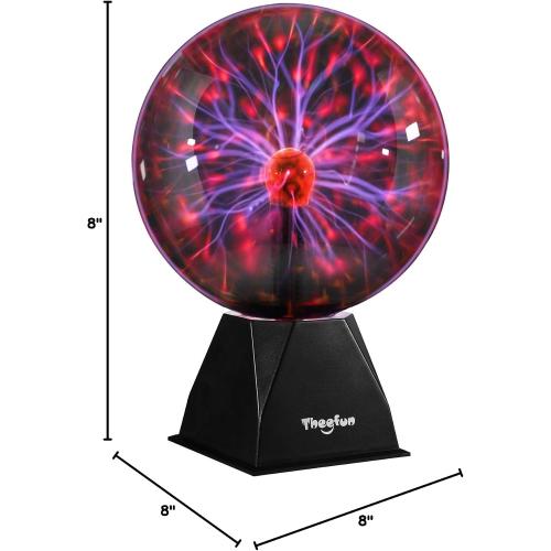 Theefun Plasma Ball 8 Inch Plasma Lamp Touch & Sound Sensitive Plasma Globe | Red Electric Lightning Novelty Light for Parties, Home, Prop, Room Decoration
