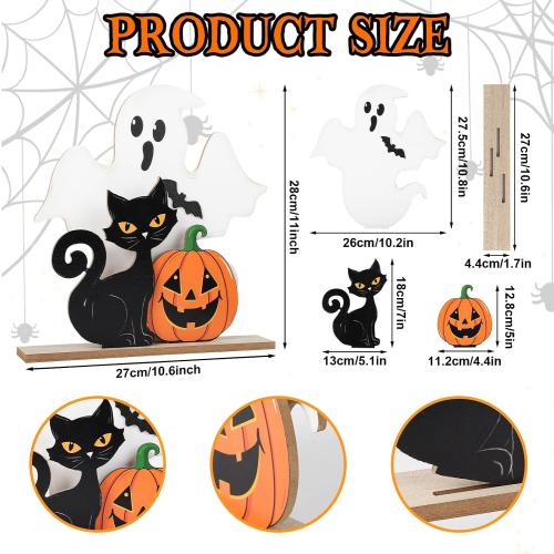 Halloween Decorations Indoor Wooden Black Cat Halloween Decor Ghost Table Sign Pumpkin Table Centerpieces Standing Tabletop Decoration for Holiday Desk Tiered Tray Party Shelf Decorations Farmhouse