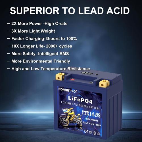 UL Certified YTX14-BS Lithium Motorcycle Battery, ATV Battery 12V 8AH 600CCA Compatible with Yamaha Scooter Snowmobile Jet Ski, Scooter, PWC & More