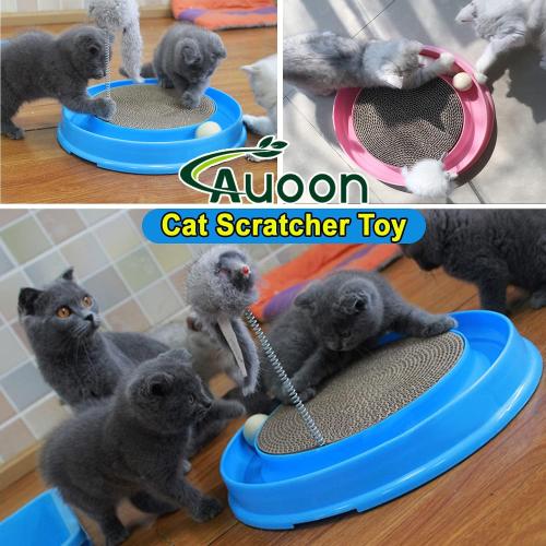 AUOON Cat Scratcher Toy with Ball Track - 3 in 1 Interactive Cat Toy, Cat Scratch Pad with Cat Ball Toy and Plush Cat Mouse Toy for Indoor Cats and Kittens (Milk Shake)