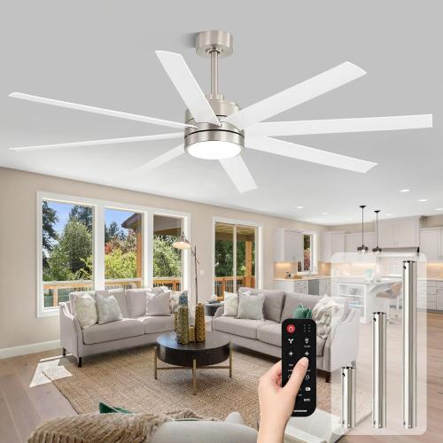 Conciseer 72 Inch Ceiling Fans with Lights and Remote, 3CCT Dimmable, 8 Blades 6 Speed Reversible Quiet DC Motor, Sand-nickel/White *DAMAGED BOX*