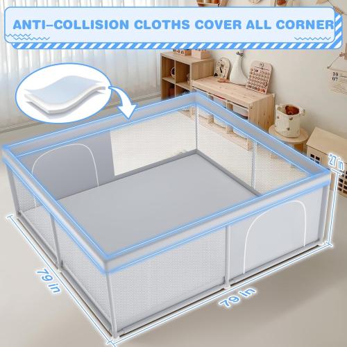 XVISHX Playpen for Babies and Toddlers, Baby Playard for Indoor & Outdoor Active Center Game Fence, with Skin-Friendly Fabric and Soft Breathable Mesh Grey