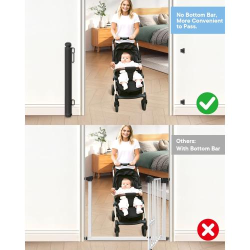 Extra Wide Baby Gate - 71 inch Retractable Mesh Gates for Large Opening, Extra Long Mesh Gate for Babies, Dogs, Baby Gate Anti-Crawling Hook for Stairs Hallways Doorway Indoor Outdoor, Black
