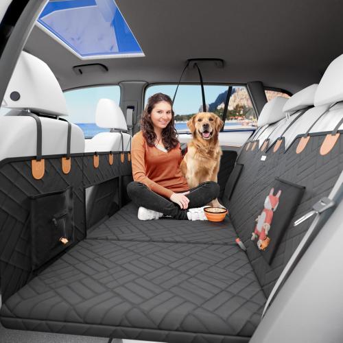 Back Seat Extender for Dogs Hard Bottom Foam - Sturdy Dog Hammock for Car Hard Bottom Car Seat Cover for Dogs with Hair Remover, Seatbelt, Carrying Bag - Dog Backseat Cover SUV, Car, Truck