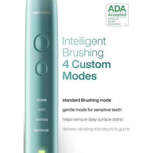 Mint, Aquasonic Vibe Series Ultra-Whitening Toothbrush – ADA Accepted Power Toothbrush - 8 Brush Heads & Travel Case – 40,000 VPM Motor & Wireless Charging - 4 Modes w Smart Timer – Mint Green Metallic