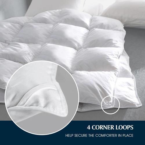Goose Feather Down Fiber Cotton Comforter Queen Size - 100% Cotton Duvet Insert - Hypoallergenic Bedding Comforter All Season Medium Warmth 90 x 90 Inch White