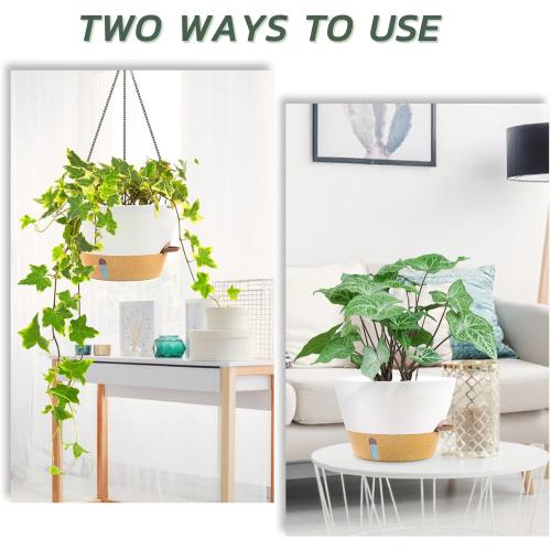 Hanging Planters for Indoor Plants, Hanging Baskets for Plants Outdoor with Visible Water Level, Hanging Flower Pots with Drainage Holes & Removable Tray(2 Pack, White)