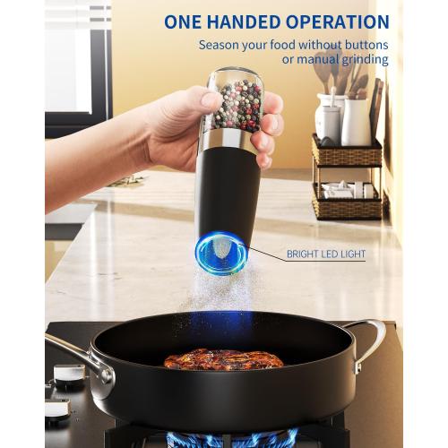 CIRCLE JOY Gravity Electric Salt and Pepper Grinder Set Automatic Salt and Pepper Grinder Set with LED Light, Battery Operated, Adjustable Coarseness, Large Capacity, for Home Kitchen BBQ
