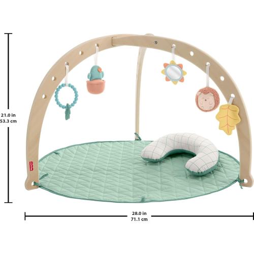 Fisher-Price Wood Baby Playmat Lay & Play Deluxe Activity Gym with Wooden Frame & Tummy Time Sensory Toys for Newborns 0  Months (Amazon Exclusive)