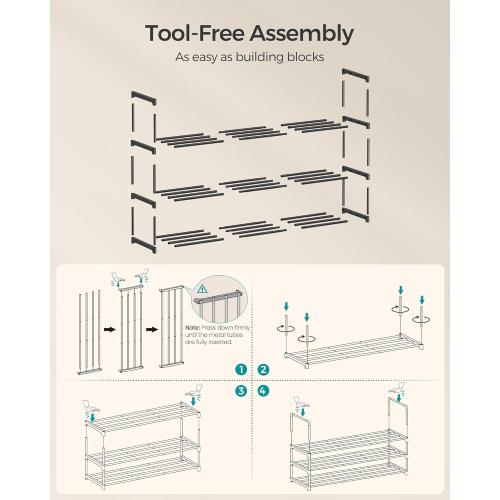 SONGMICS Shoe Rack, 3-Tier Shoe Organizer, Metal Storage Shelf, Upright or Upside Down, for 20-24 Pairs, Stackable, for Entryway, 11.8 x 46.1 x 21.7 Inches, Black ULSA033B01