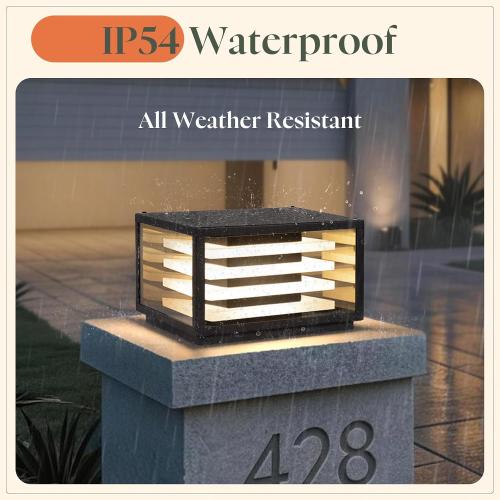 11.8 Outdoor Post Lights Hard Wired, Glass Pillar Lights Outdoor Waterproof, 3000K LED Column Light Outside, AC100-240V Large Square Post Lamp, Modern Pillar Light for Patio Columns (1 Pack)
