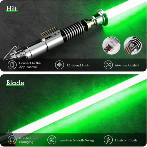 CUSTOM SABER RGBX Smooth Swing, 16 Sound Fonts, Motion Control Color Changing Light Saber by Aluminium Alloy Hilt, Support Real Heavy Dueling Luke V2 Saber