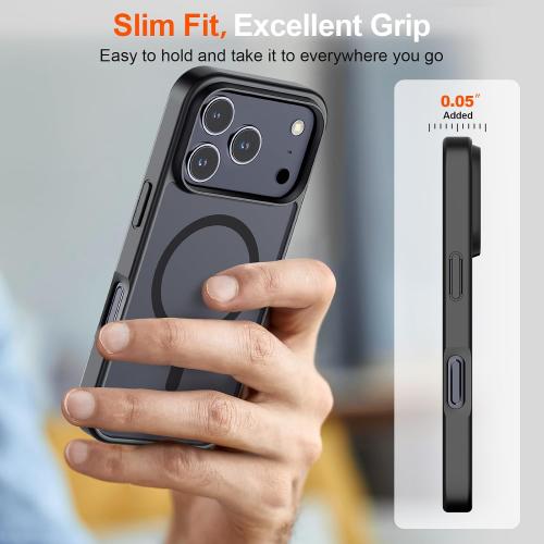 SUPFINE Magnetic for iPhone 17 Pro Case (Compatible with MagSafe)(Military Grade Drop Protection) Translucent Matte Shockproof with Anti-Fingerprint Phone Cover,Black