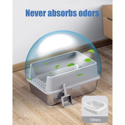 2PACK Stainless Steel Litter Box, Metal Litter Boxs with Lid High Sides, XL Extra Large Litter Box for Big Cats, Never Absorbs Odors, Leak-Proof, Stain-Free, Rust-Free, Easy to Clean, Scoop Included