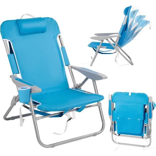 Beach Chair for Adults - Extra Wide 28-Inch Low Beach Chairs 4 Lying Positions Backpack Beach Chair, Storage Bag & Cup Holder, Foldable & Portable Outdoor/Travel Essential