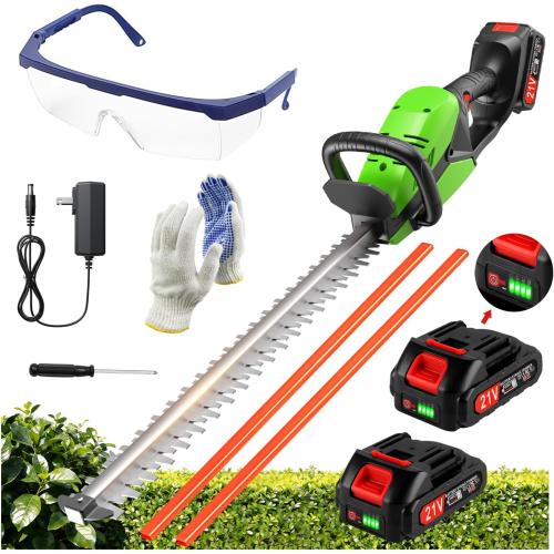 Electric Hedge Trimmers 21v Cordless Hedge Trimmer with Battery & Charger Included Handheld Electric Trimmers with Steel Blade Bush Trimmer for Garden Yard, Green