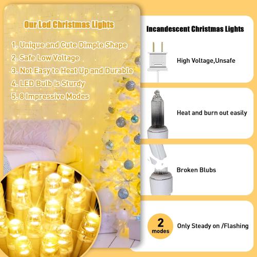 JMEXSUSS 100 LED String Lights Indoor Bedroom, 8 Modes Warm White Christmas Lights Plug in, 33ft Connectable Room Fairy Twinkle Light Outdoor for Mirror Room Home Garden Xmas Tree