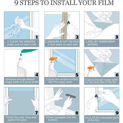 HIDBEA Frosted Window Privacy Film Heat Control UV Blocking, Static Cling Non-Adhesive Reusable Door coverings for Bathroom Home Office (Frosted 17.5 Inch x 6.5 Feet)