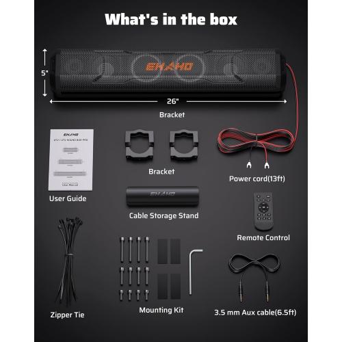 Ehaho 26 Inch 6 Speaker UTV Sound Bar, Bluetooth Golf Cart Speakers [Color Changing RGB & Strobe Light] IP66 Waterproof ATV Speaker System, SXS SoundBar Compatible with Polaris RZR CFmoto Can-Am