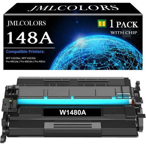 148A Toner Cartridge (with Chip) Compatible Replacement for HP 148A 148X W1480A W1480X Toner Cartridge Works with HP Pro 4001dw 4001dn 4001n MFP 4101fdw 4101fdn Printer (1 Black)