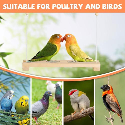 Jorewood 40cm Natural Wooden Chicken Swing Perch with Iron Monkey Decoration & Adurable Rope - Safe Poultry Toy for Hens, Birds with Wooden Beads & Durable Design