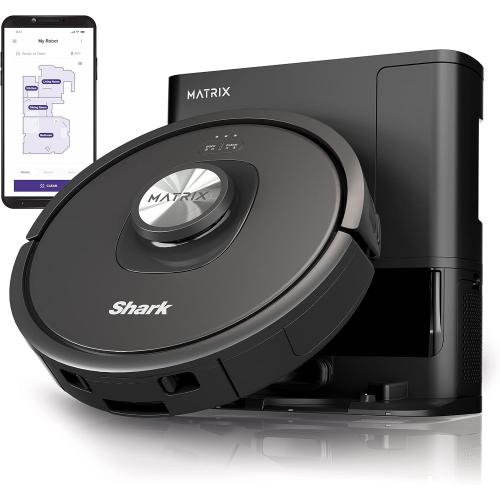 Shark RV2310AE Matrix Self-Emptying Robot Vacuum with Bagless, 45-Day Capacity, Self-Cleaning Brushroll for Pet Hair, No Spots Missed on Carpets & Hard Floors, Precision Home Mapping, Wi-Fi, Black