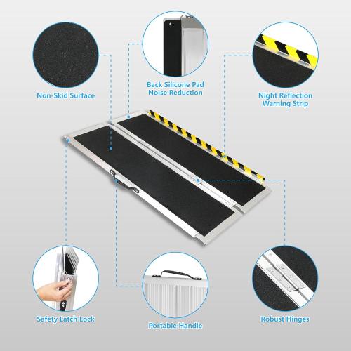 4FT Portable Wheelchair Ramp, Non-Slip Aluminum Folding Handicap Ramp, 800 LBS Capacity Door Threshold Ramps for Home Steps, Scooter Ramps for Car, Doorways, Curbs, Stairs, Cart, Wheel Chair Ramp Step