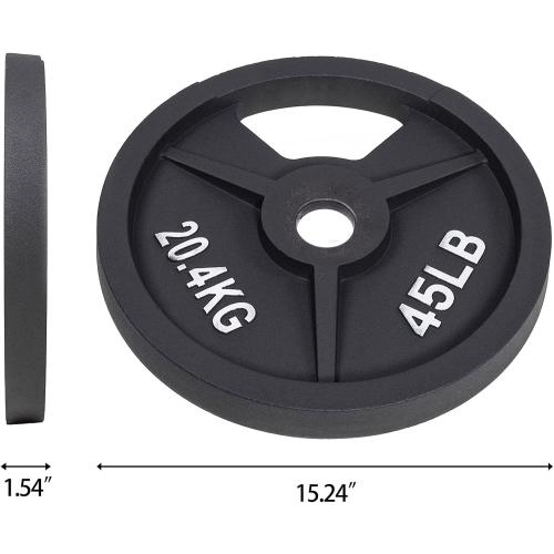 Black 45lb Signature Fitness Cast Iron Plate Weight Plate for Strength Training and Weightlifting, Olympic or Standard