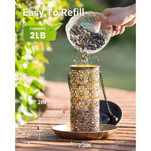Bronze SWEETFULL Solar Bird Feeder for Outdoors Hanging, Metal Wild Bird Feeder for Cardinals Solar Garden Lantern with S Hook as Gift for Bird Lovers