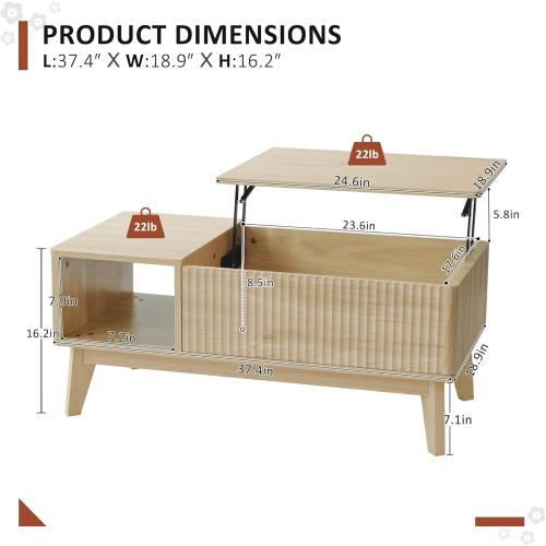 LYNCOHOME Fluted Lift Top Coffee Table with Storage, Modern Coffee Table for Living Room, Home Office(Natural)