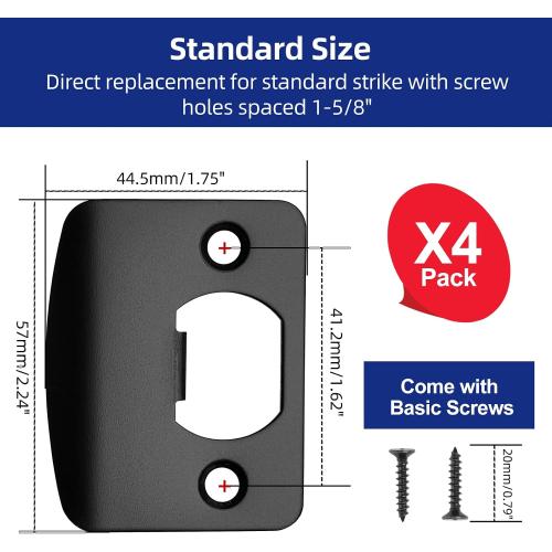 Black Door Strike Plate 2-1/4 x 1-3/4, Standard Size, 4 Pack