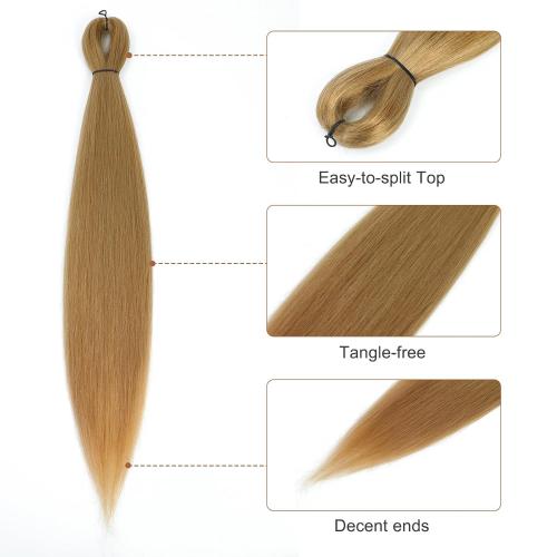 Pre-stretched Braiding Hair - 24 Inch 8 Packs Blonde Long Braiding Hair For Twist or Box Braids, Yaki Texture Hot Water Setting Synthetic Braiding Hair Extensions (24 Inch, #27-8P)