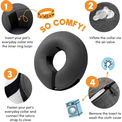 BENCMATE Inflatable Dog Cone Collar Alternative After Surgery Medium  | Soft Dog Cone for Small Medium Large Dogs and Cats, Doggie Neck Donut Recovery ECollar to Stop Licking,Dark Grey