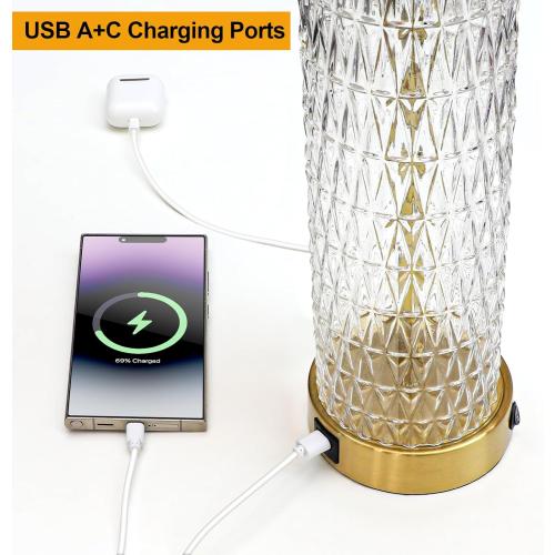 Oneach 27.75” Table Lamps Set of 2, Gold Modern Bedside Lamp with LED Night Light, USB A C, Glass Lamps for Living Room, Bedroom, Nightstand, Office, End Table (2 Bulbs Included)