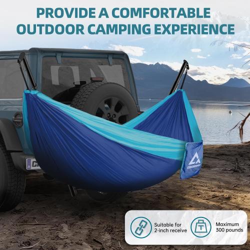 Hitch Mount Hammock Stand - Includes Parachute Nylon Hammock & Storage Bag - for 2'' Receiver, Fits Class III & IV Heavy Duty Trucks, for Camping, Outdoor, Travel (350lbs Weight Capacity)