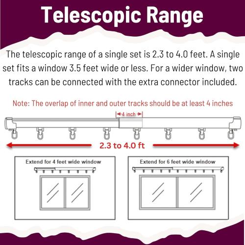 2.3 to 4 ft Aluminum Retractable Ceiling Curtain Track - Curtain Track Wall Mount - Ceiling Mount Curtain Rail - Extentable curtain tracks - Silent Track Curtains ceiling Mount (70cm)