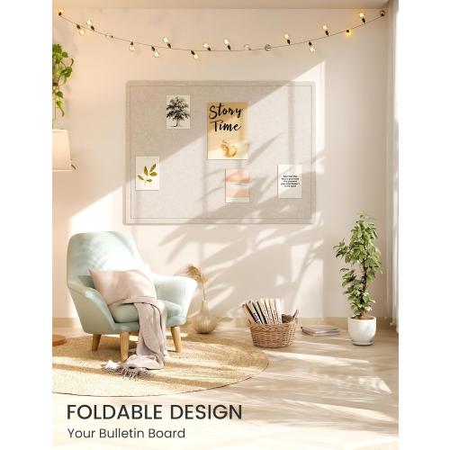 Fluxynara Large Bulletin Board, 47.2 x 35.4 Cork Board Alternative with 24 Safe Removable Adhesive Tabs, Foldable Felt Pin Board for Home Office, Classroom, Bedroom,Entryway for Walls— Oatmeal