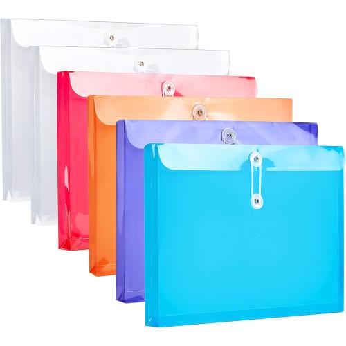 FANWU Plastic Letter Size Envelopes with Button & String Tie Closure, 1-1/6 Expansion, Side Load, Clear Poly Reusable File Folders Project Paper Documents Organizer for Office School & Home