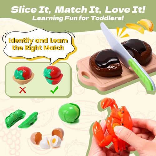 CUTE STONE 51-Piece Mini Play Kitchen Accessories for Kids, Pretend Cooking Playset with Pots, Pans, Utensils, Cutting Fun Fruits & Veggies, Learning Gift for Toddlers, Girls & Boys