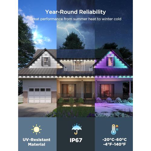 Govee Permanent Outdoor Lights 2, 150ft RGBIC Outdoor Lights with 108 LED Lights, IP67 Waterproof, 100 Scene Modes with 40lm White for Outdoor Decorations, Works with Alexa, Google Assistant, Black