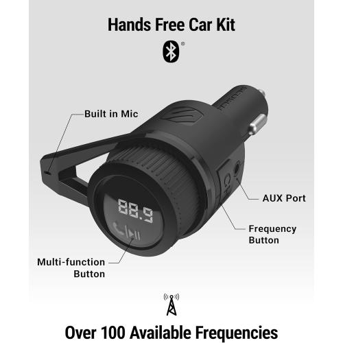 Scosche BTFM9 FM Bluetooth Transmitter Car, Dual 12W USB-C and USB-A Charging Ports, Fast Type C Car Charger, Wireless Radio Bluetooth Adapter, Hands-Free Kit for Calls, Siri and Google Assistant